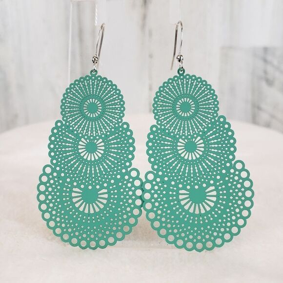 Elegant Teal Cutout Earrings - Picture 1 of 2